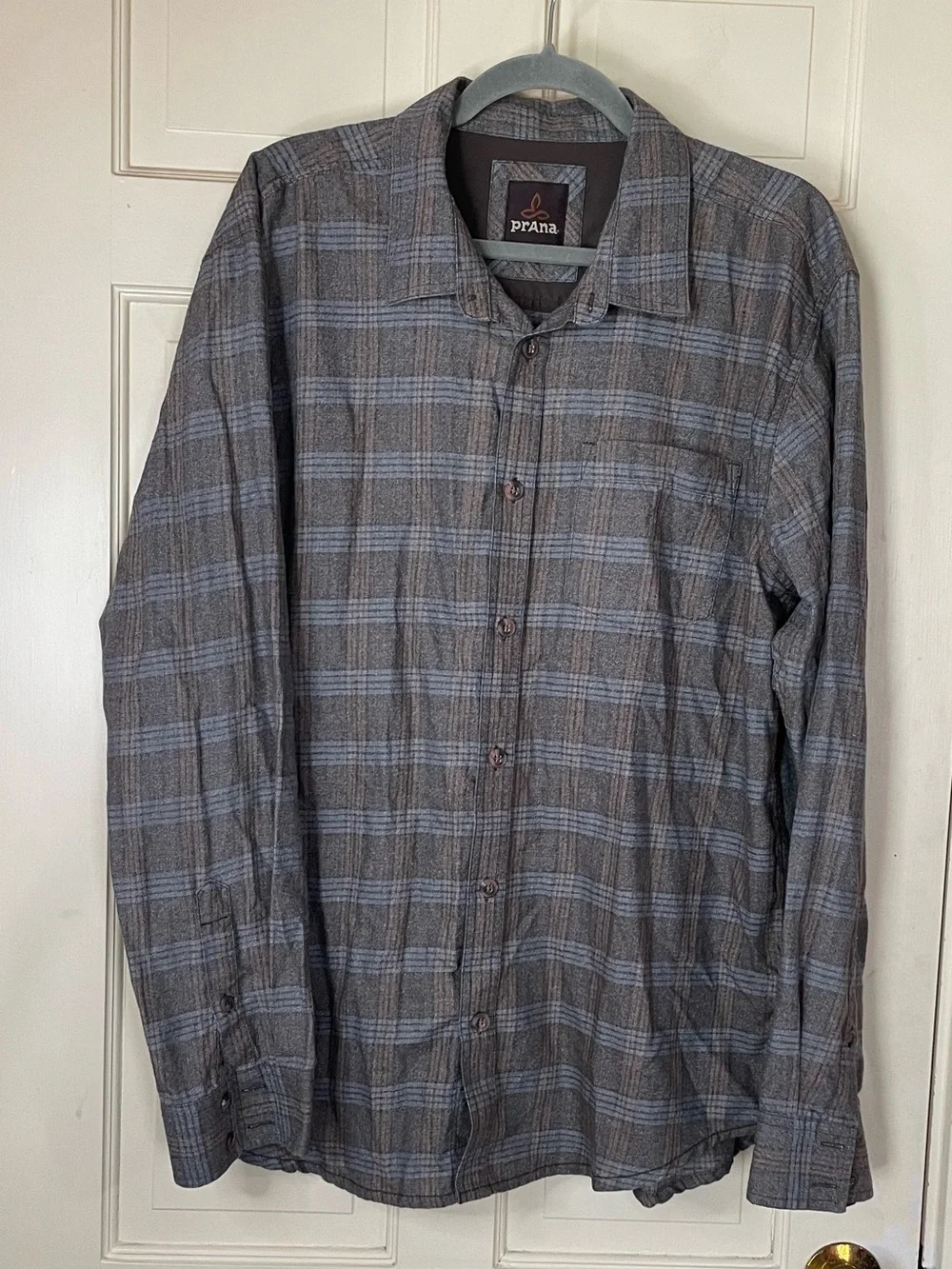 Prana Mens Button Up Long Sleeve Size  XL Brown Plaid Flannel Shirt M2ALAB316 - Picture 9 of 9